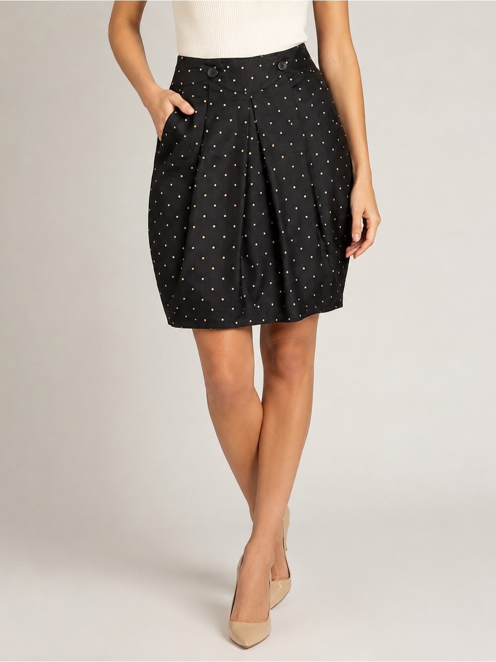 Vintage Armani Collezioni Black Silk Polka Dot Bubble Skirt Polka Dot Size 2